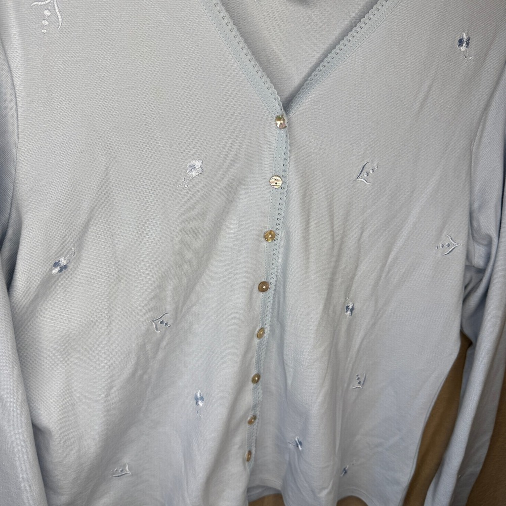 Charming Light Blue Embroidered Button-Front Cardigan - Picture 2 of 6